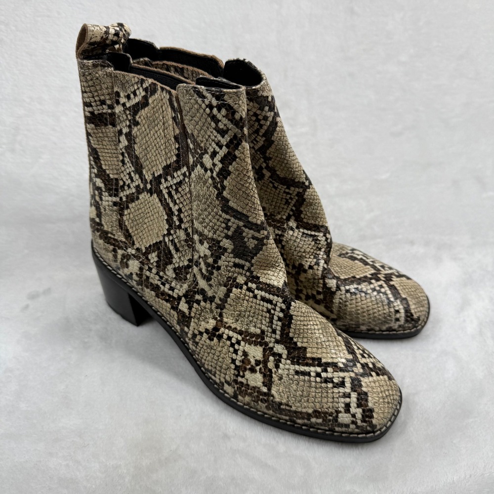 Nordstrom Snakeskin Print Ankle Boots‎ Square Toe Block Heel Chelsea Booties 7.5